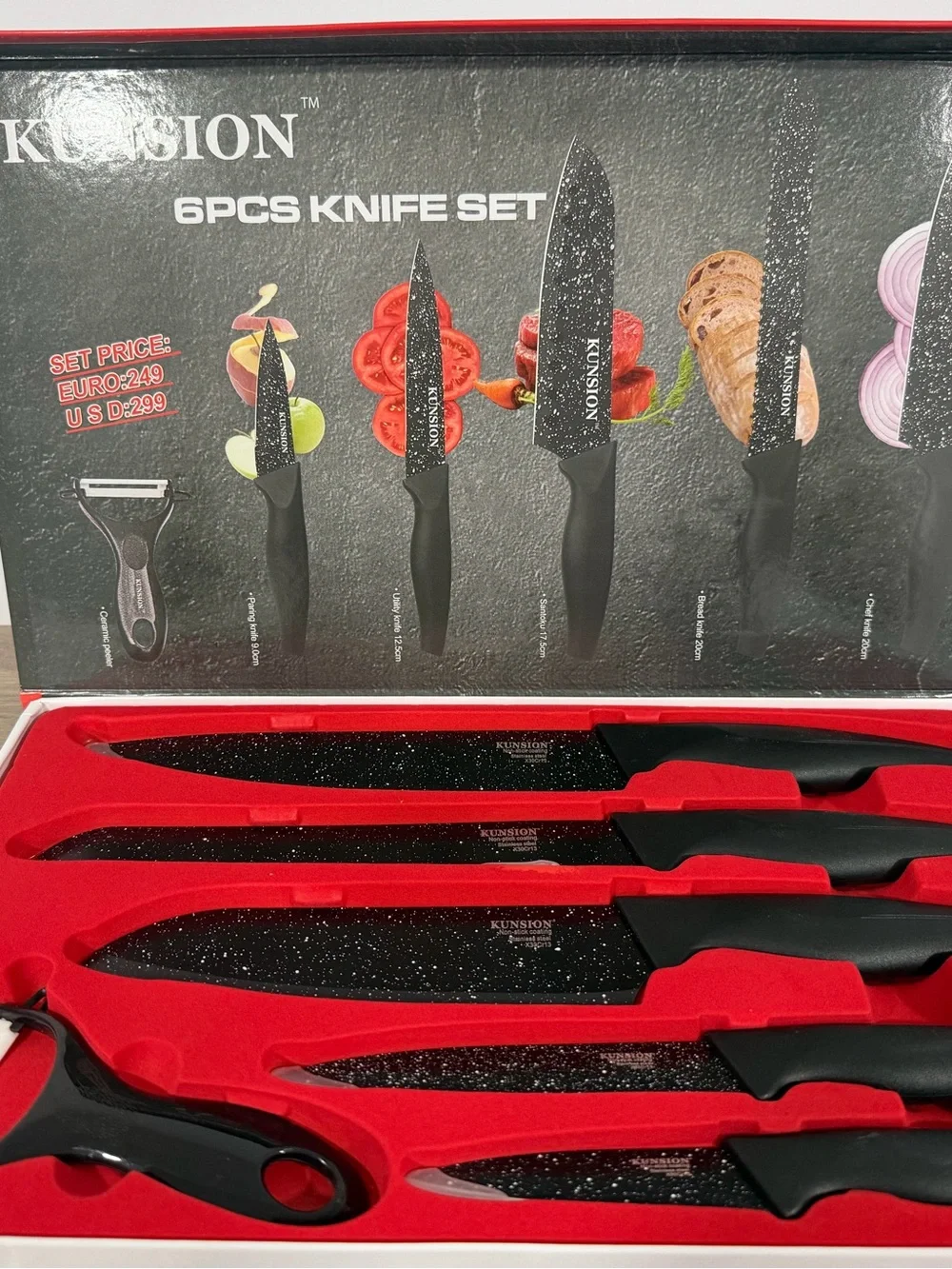 Kunsion Black Marble Coated Knife Set - 6-Piece Grooming & Kitchen Kit